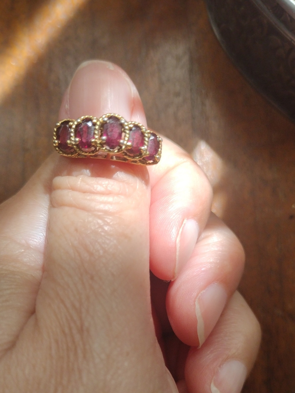 Gold Ring with Deep Red Garnets